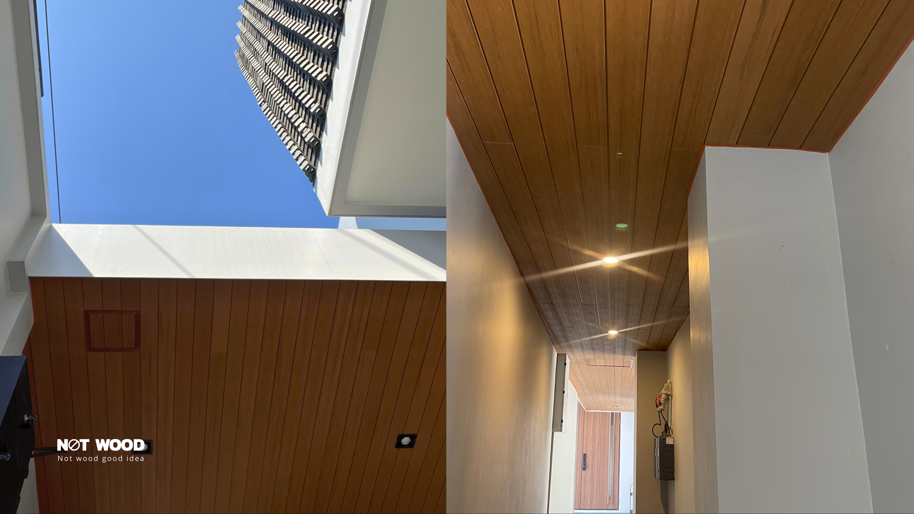 งานติดตั้งฝ้าไม้เทียมโรงจอดรถ